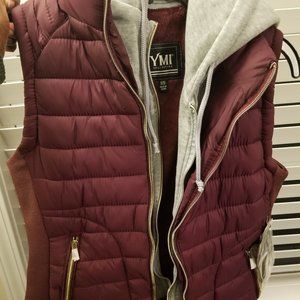 YMI quilted vest, size medium, burgundy and gray